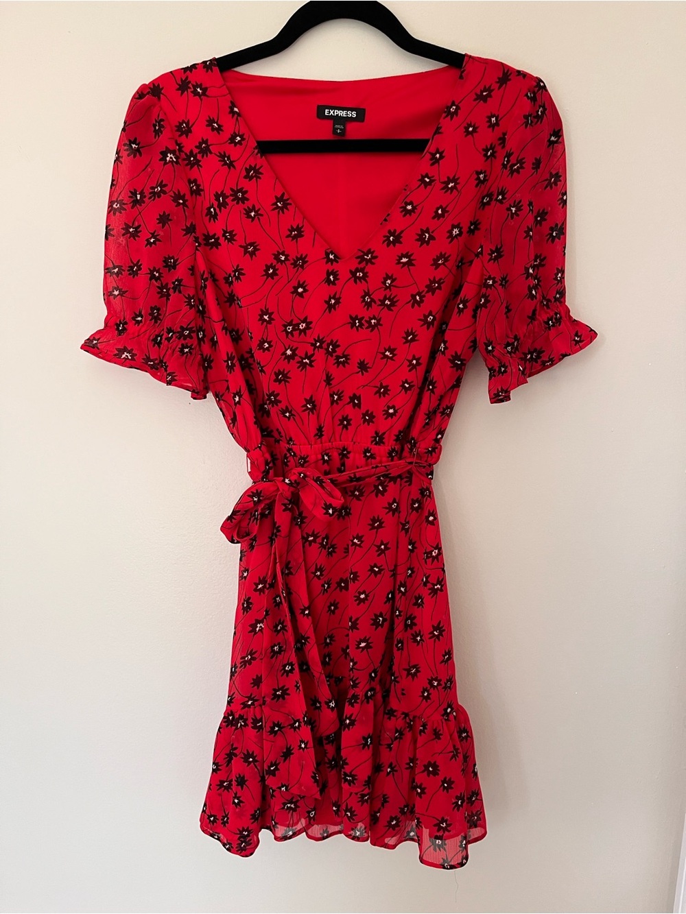 Express Red Floral Wrap Mini Dress